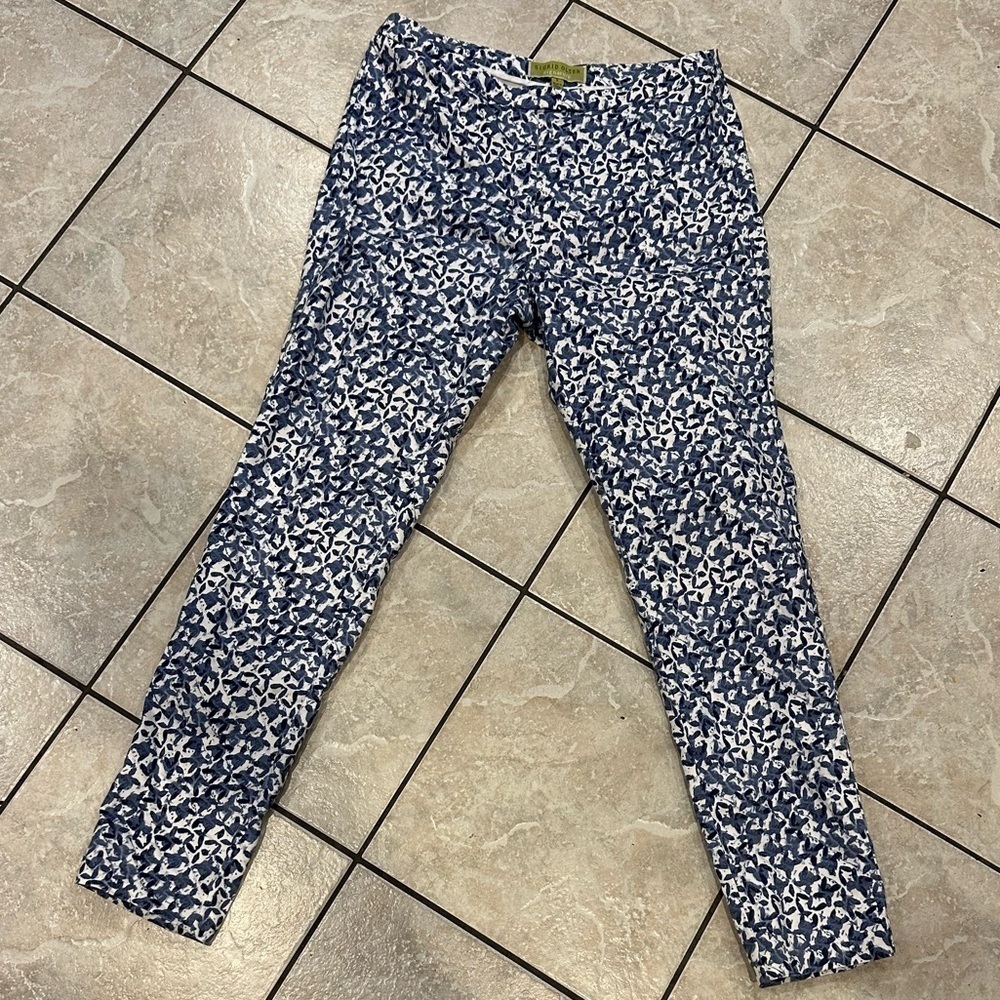 Sigrid Olsen Front Zip and Button Blue and White Pants Size 6